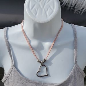 Lia Sophia Necklace with Heart and Pink Cord